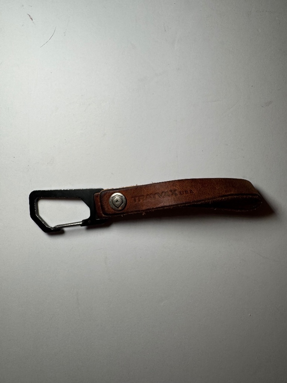 Trayvax USA Leather Carabiner Keychain Brown EDC Clip